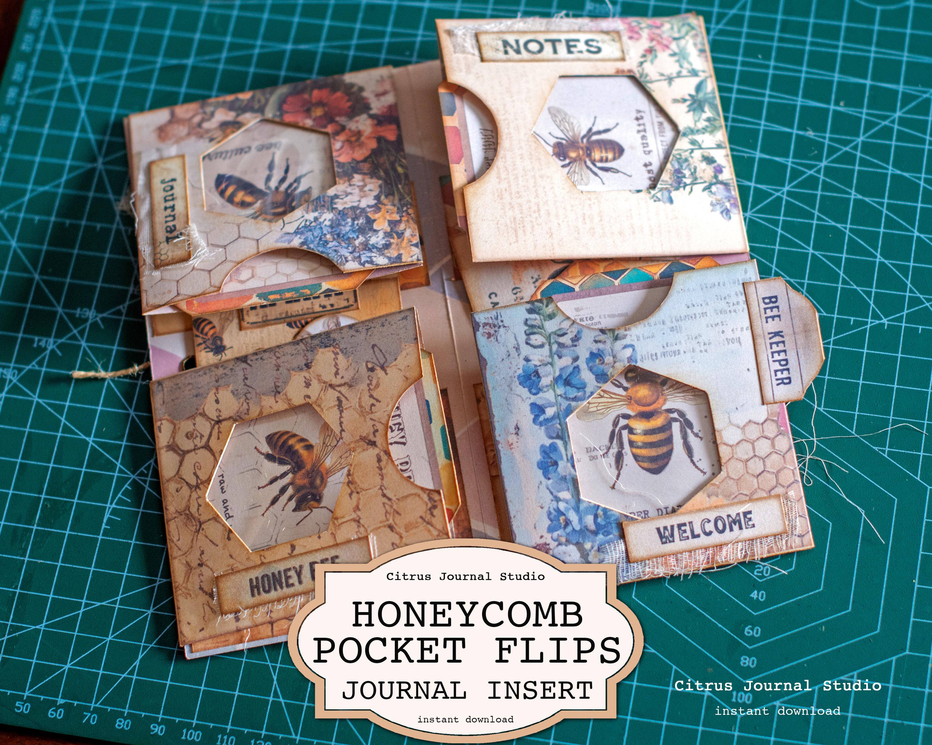 Honeybee Journal Page Insert, Honeycomb Labels, Bee Farm, Loaded Pocket, Pocket Flaps, Vintage Labels, Honey Tags, Bee Keeper Junk Journal
