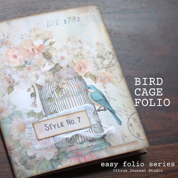 Bird Cage Folio, Shabby Chic Kit, Folding Folio, Junk Journal, Journal Tags, Vintage Ephemera, Digital Kit, Pocket Tags, Printable Journal