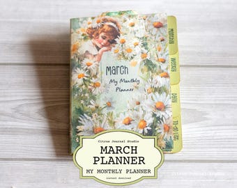 2026 Monthly Planner Kit, March Junk Journal Book, Spring Daisy Journal
