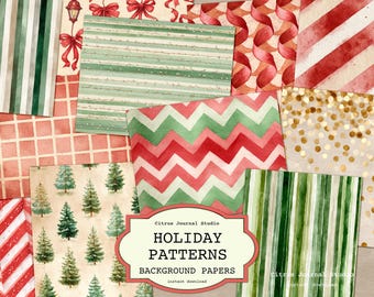 Holiday Pattern Background Papers, Christmas Printable Scrapbook