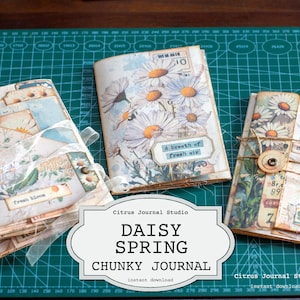 Gänseblümchen Junk Journal, Gänseblümchen Folio, Junk Journal, Floral Tags, Vintage Gänseblümchen Ephemera, geladene Taschen, Junk Journal Folio, Digital Kit