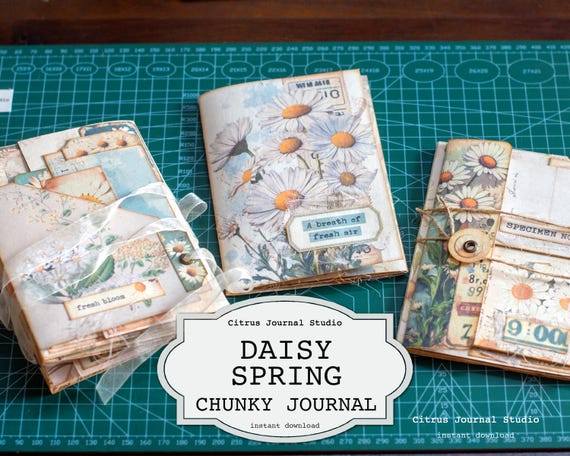 Daisy Junk Journal, Daisy Folio, Spring Junk Journal, Floral Tags, Vintage Daisy Ephemera, Loaded Pockets, Junk Journal Folio, Digital Kit
