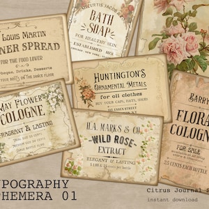Typographie Ephemera, Junk Journal Kit, étiquettes vintage, vintage Ephemera, Embellissements, Digital Journal Kit, vintage Label, Neutral Ephemera