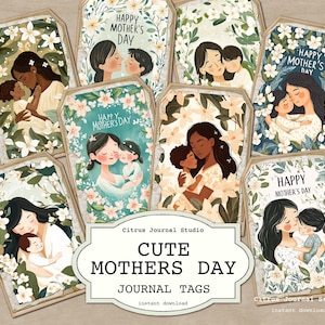Mother’s Day Junk Journal Tags – Floral Tags for Scrapbooking, Shabby Chic Tags, Mothers Day Printable, Cardmaking, Gift Wrapping, DIY Craft