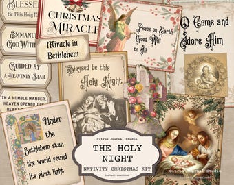 Christmas Nativity Ephemera, Holy Night Junk Journal Insert