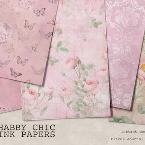 Shabby Pink, Junk Journal, Scrapbook Kit, Collage Sheet, Dekorpapier, Printable Paper, Vintage Rosen, Shabby Rosen, Journal Digital Kit
