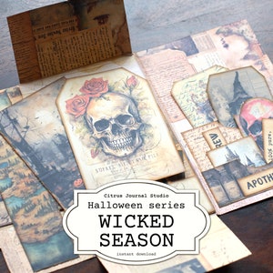 Wicked Season, Halloween Folio, Junk Journal, Folding Folio, Vintage Halloween, Skull Tags, Apothecary Ephemera, Witch Brew, Trifold Folio