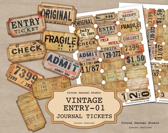 Vintage Tickets, Number Tickets, Admit Tickets, Vintage Number Ephemera, Number Labels, Printable Tickets, Digital Tickets, Digital Ephemera