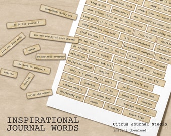 Mots inspirants du journal, imprimables, éphémères vintage (téléchargement numérique)