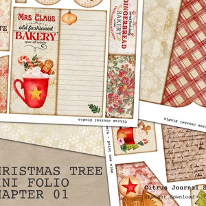 Folio de Noël, Junk Journal, Éphémères de Noël, Biscuit de Noël, Carte journal, Étiquette de Noël, Boulangerie de Noël, Cacao chaud, Folio pliant