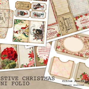 Christmas Folio, Junk Journal Kit, Embellishments, Journal, Holiday Tags, Loaded Tag, Digital Journal, Christmas Ephemera, Vintage Christmas
