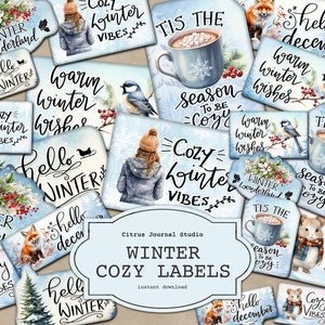 Winter Labels, Christmas Labels, Hello Winter, Cozy Winter, White Christmas, Winter Blue, Tis the Season, Junk Journal Labels, December Kit