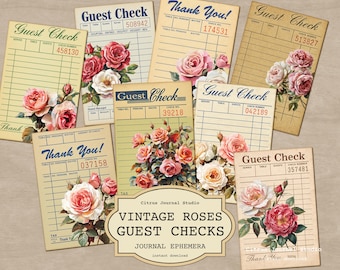 Vintage Roses Guest Check Junk Journal Ephemera for Collage & Scrapbooking