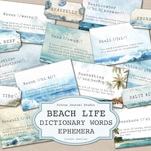 Vita da spiaggia, Effimera nautica, Diario della spazzatura oceanica, Biglietti stampabili, Vita marina, Diario della spazzatura da spiaggia, Diario della spazzatura nautica, Diario della spazzatura del mare
