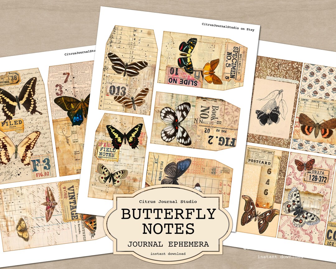 Butterfly Junk Journal Ephemera, Vintage Entomology Tags - Etsy