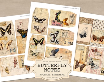 Butterfly Junk Journal Ephemera, Vintage Entomology Tags