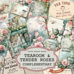 Carnet de thé, Étiquettes shabby chic, Étiquettes roses pour carnet, Fleurs éphémères, Heure du thé, Enveloppes chargées, Étiquettes roses roses, Tea Party, Rabats de poche