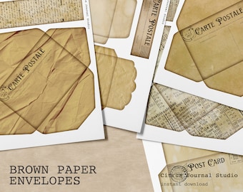 Vintage Brown Paper Envelopes, Tea Stained Stationery (Digital Download)