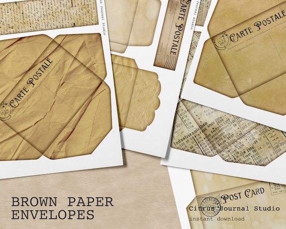 Vintage Brown Paper Envelopes, Tea Stained Stationery (Digital Download)