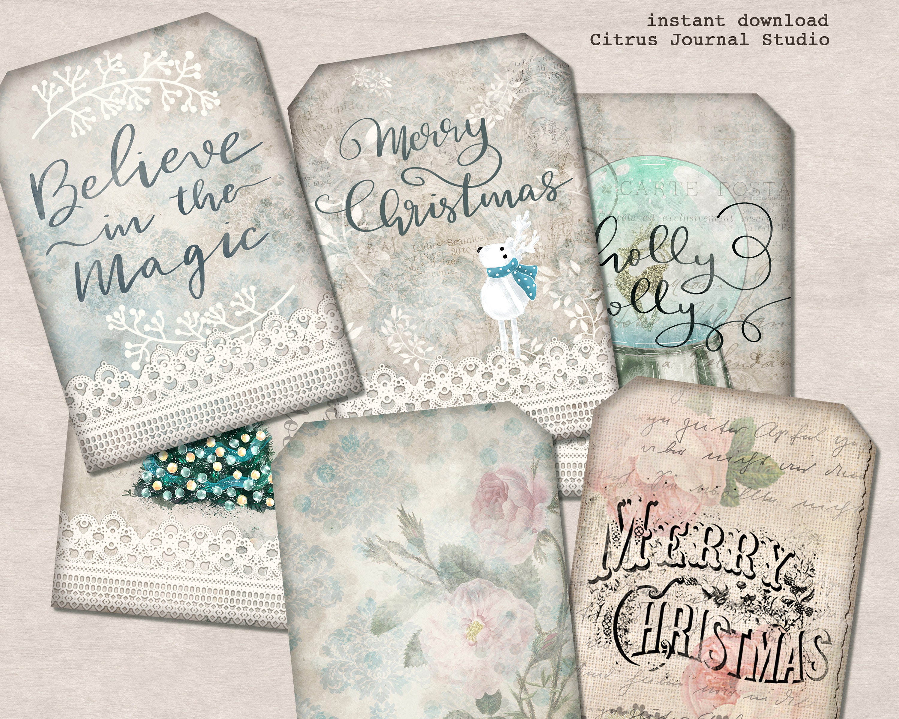 Christmas Tags Junk Journal Tag Vintage Christmas Christmas - Etsy