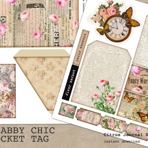Shabby Chic Tag, Geladene Taschenanhänger, Junk Journaling, Taschenanhänger, Junk Journal Kit, Ephemera, Journal Tags, Digital Kit, Vintage Schmetterling