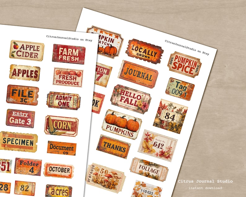 Fall Book Label Hello Fall Junk Journal Labels, Vintage Autumn Label Ephemera, Pumpkin ...