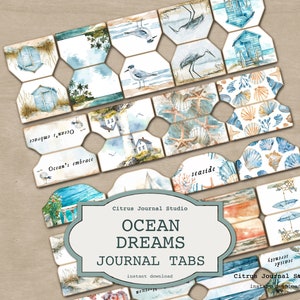 Pestañas oceánicas, pestañas de diario basura, pestañas de diario de verano, diario de basura marina, pestañas imprimibles, pestañas de oficina, pestañas de playa, diario basura de playa, náutica