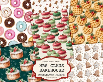 Mrs. Claus Bakery Junk Journal, Holiday Background Christmas Printable