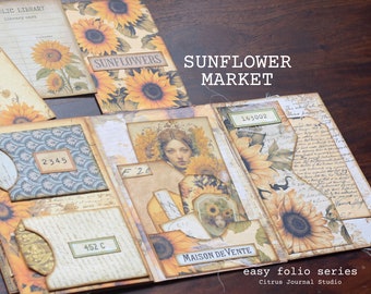Sunflowers Folio, Junk Journal Kit, Floral Folio, Journal Tags, Pocket Tags, Yellow, Vintage Ephemera, Digital Kit, Sunflowers Digital Kit