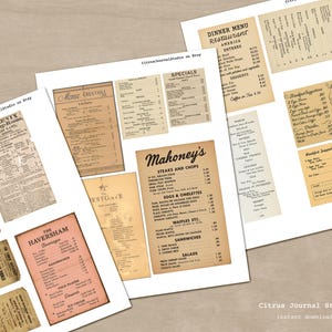 Peut inclure: Plusieurs menus de restaurant de style vintage, imprim&eacute;s sur du papier vieilli. Les menus pr&eacute;sentent diff&eacute;rentes polices et mises en page, avec des titres tels que "Menu du d&icirc;ner", "Sp&eacute;cialit&eacute;s" et "Steaks et c&ocirc;telettes". Les menus incluent du texte tel que "The Phoenix".
