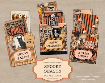 Zaklabels Halloween – Vintage spookachtig skelet, kortstondige skeletten, Halloween-kit voor junkjournalen