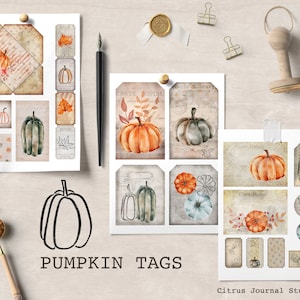 Pumpkin Tags, Junk Journal Printable, Autumn Ephemera, Autumn Tags, Junk Journal Kit, Fall Ephemera, Pumpkin Journal Tags, Pumpkin Tickets