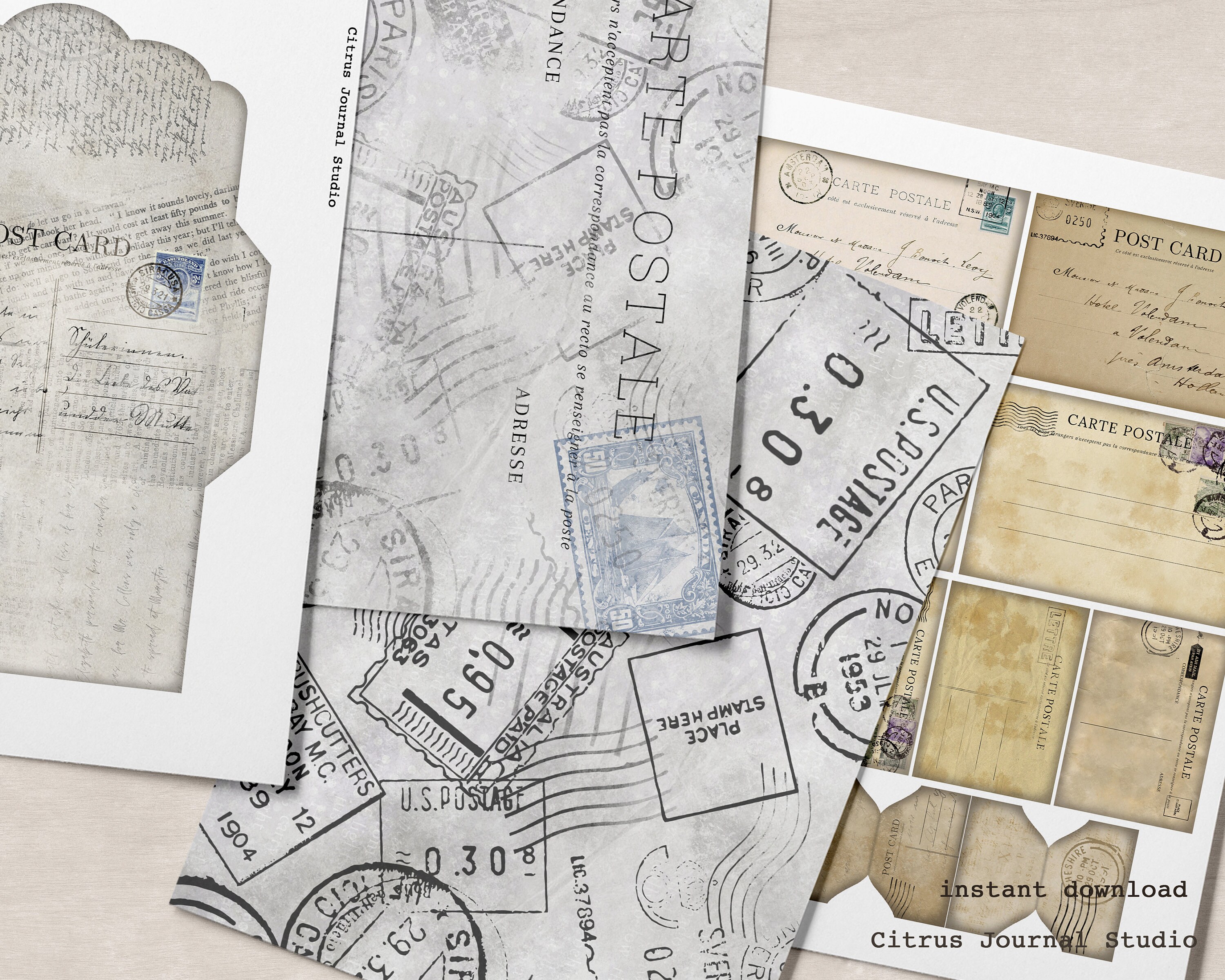 Junk Journal Kit Postcard Collage Sheet Pocket Tags - Etsy