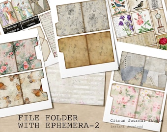 File Folder, Junk Journaling, Junk Journal Kit, Journal Tags, Ephemera, Embellishment, Digital Kit, Loaded Envelope, Vintage Folder, Tags