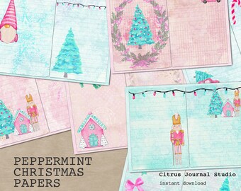 Peppermint Christmas, Junk Journal, Pink Christmas, Christmas Journal Kit, Nutcracker, Junk Journal Kit, Shabby Christmas, Holiday, Winter