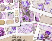 Purple Ephemera, Junk Journal Kit, Floral Ephemera, Junk Journaling, Digital Kit, Embellishments, Collage Sheets, Pocket Tags, Journal Tags