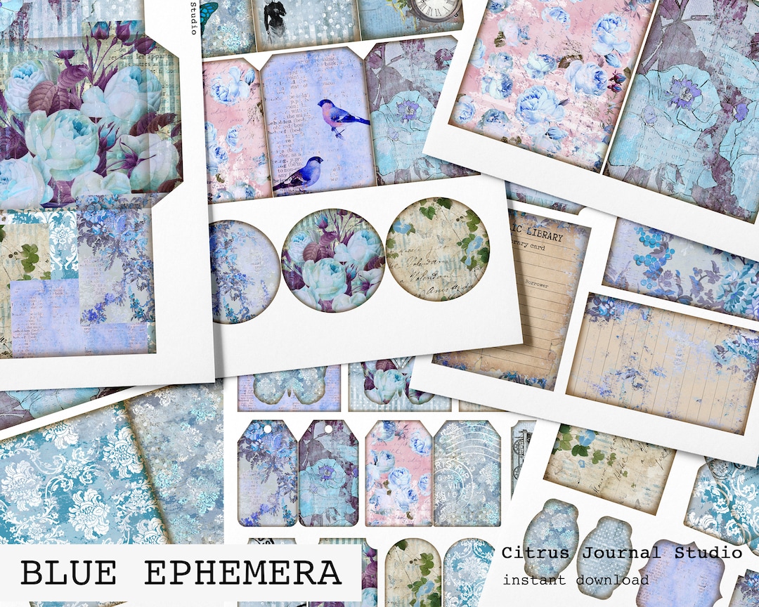 Blue Ephemera, Junk Journal Kit, Ephemera, Junk Journaling, Digital Kit ...