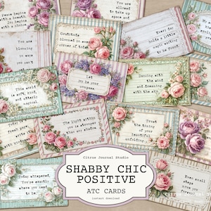 Frasi positive stampabili, diario Shabby Chic ATC, effimere di rose vintage, affermazioni per diario digitale, inserto per diario romantico