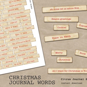 Mots du journal de Noël, mots du journal indésirable, mots de vacances, citations de Noël, mots imprimables, journal indésirable, Noël vintage, éphémères
