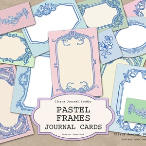 Tarjetas de diario pastel, diario basura vintage, diario basura rosa, ATC Shabby Chic, kit digital, inserto de diario vintage, efímera azul pastel imagen 1