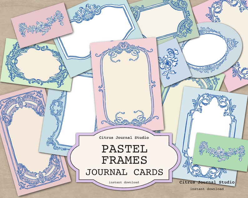 Tarjetas de diario pastel, diario basura vintage, diario basura rosa, ATC Shabby Chic, kit digital, inserto de diario vintage, efímera azul pastel imagen 1