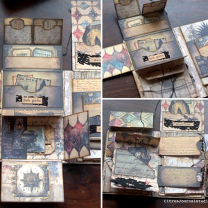 May include: A multi-layered, dark brown and black paper craft box with intricate designs and text. The box is decorated with black lace, and the text includes "dark gothic", "moonfire", and "mystical".