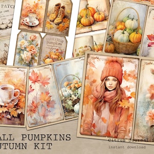 Journal d'automne, kit de journal indésirable d'automne, citrouilles, étiquette de Thanksgiving, récolte, journal indésirable, éphémères, étiquettes chargées, étiquettes de poche, kit numérique