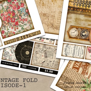 Vintage Fold, Folio Journal, Junk Journal Kit, Pocket Tag, Journal Tag ...
