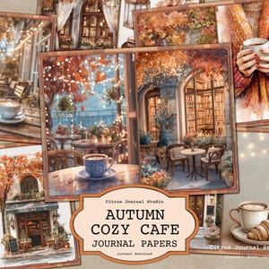 Autumn Café Junk Journal Kit – Cozy Coffee Shop Printable, Pumpkin Latte Ephemera, Fall Journal Pages, Autumn Trees Scrapbook, Cozy Scenes