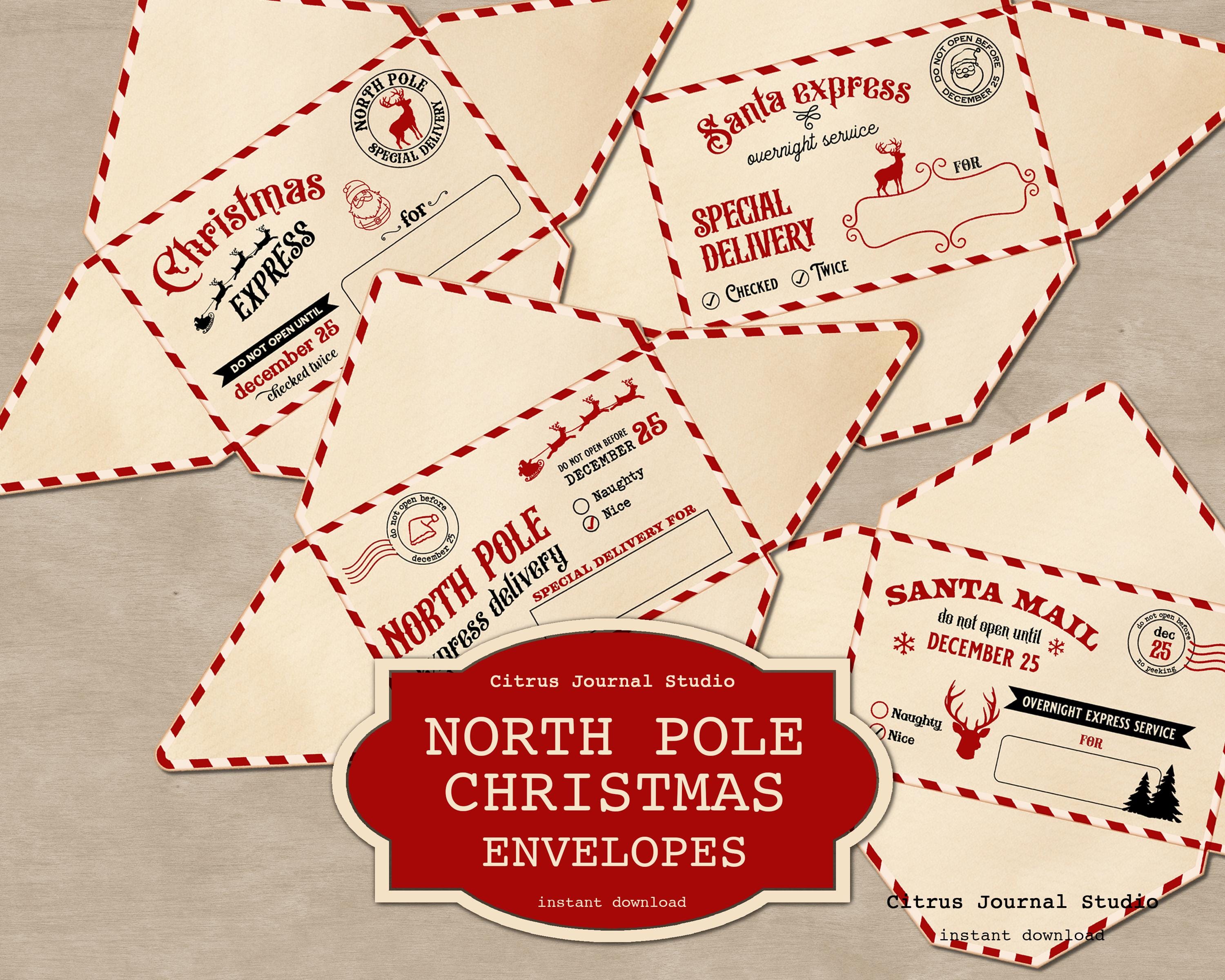 North Pole Envelopes, Christmas Envelopes, Santa Mail Envelopes, Christmas Mail, Reindeer Express, Vintage Christmas, Xmas Special Delivery