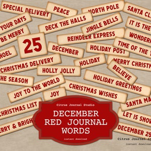 Mots de Noël, carnet de mots rouge, Noël vintage, Noël à la ferme, mots pour les fêtes, citations de Noël, mots à imprimer, courrier du père Noël