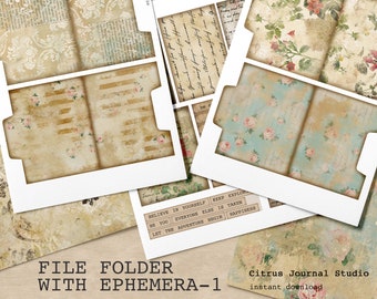 File Folder, Junk Journaling, Junk Journal Kit, Collage Sheet, Journal Tag, Ephemera, Embellishment, Shabby Chic, Digital Kit, Printable