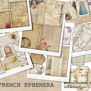 French Ephemera, Postcards, Junk Journal Kit, Journal Insert, Collage Sheet, Journal Tags, Ephemera, French Journaling, French Scrapbooking