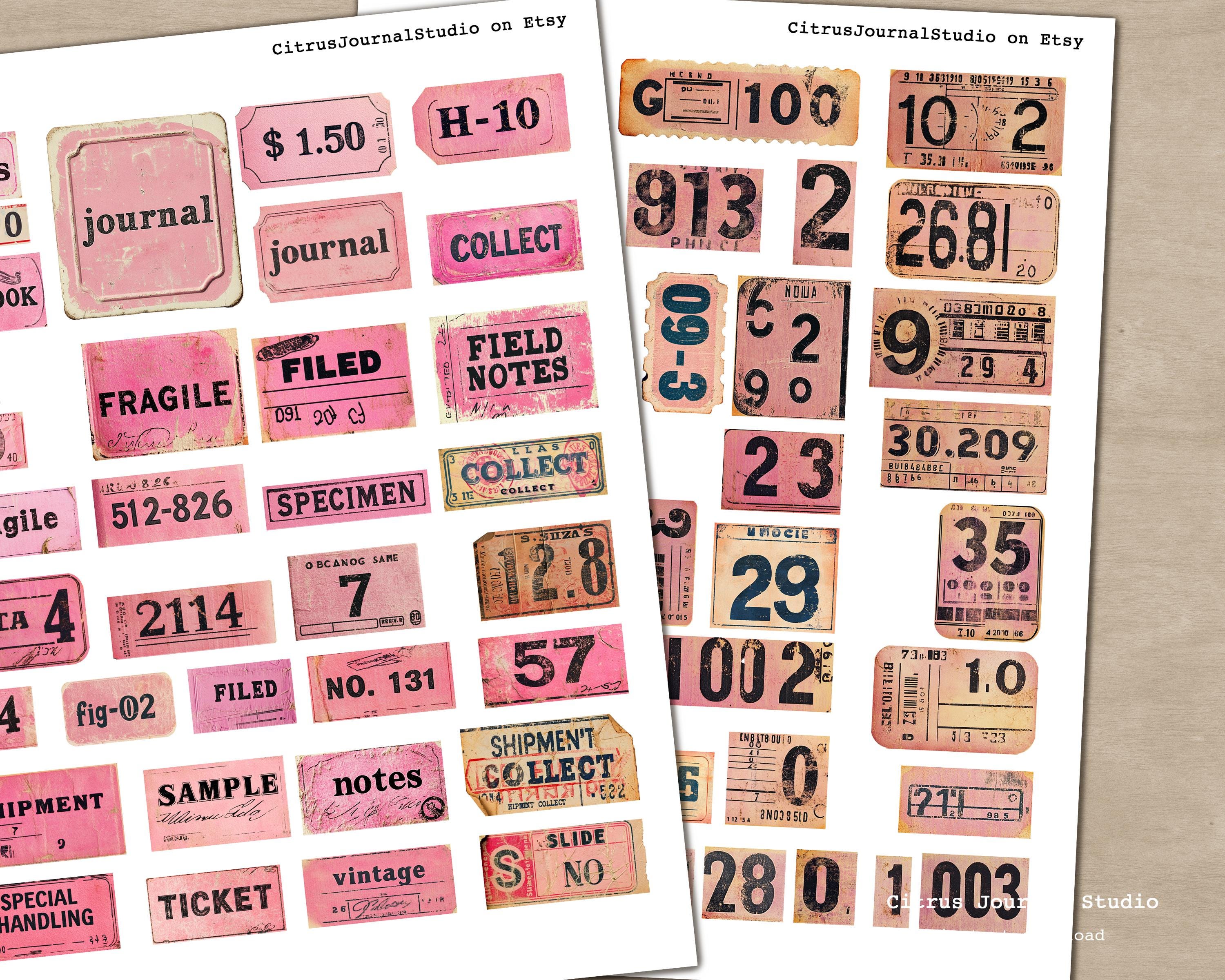 Pink Number Labels Pink Number Labels, Vintage Labels, Junk Journal, Fussy Cuts, Pink ...